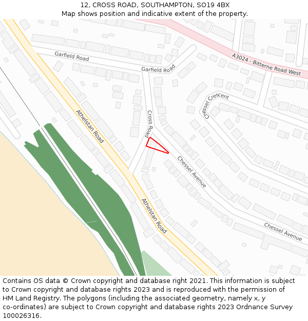 12, CROSS ROAD, SOUTHAMPTON, SO19 4BX: Location map and indicative extent of plot