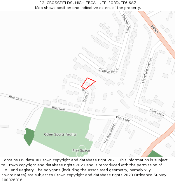 12, CROSSFIELDS, HIGH ERCALL, TELFORD, TF6 6AZ: Location map and indicative extent of plot