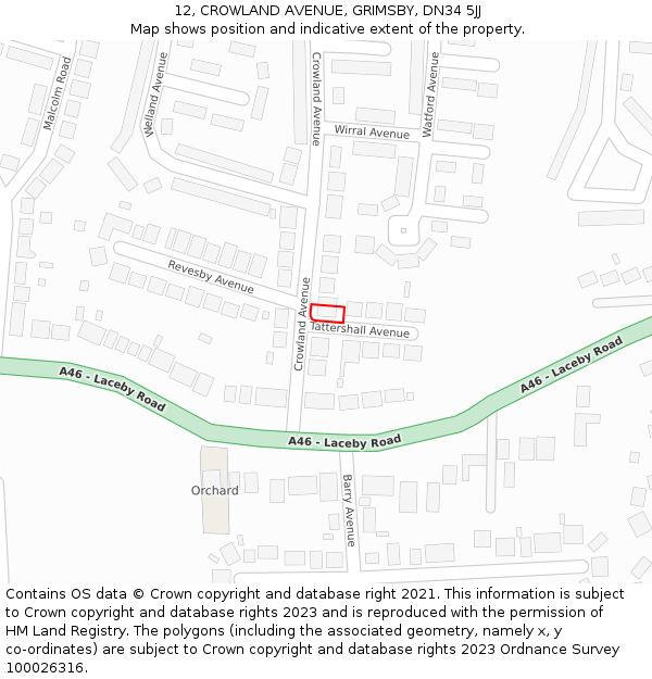 12, CROWLAND AVENUE, GRIMSBY, DN34 5JJ: Location map and indicative extent of plot