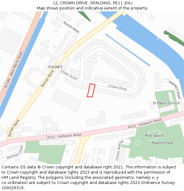 12, CROWN DRIVE, SPALDING, PE11 2HU: Location map and indicative extent of plot