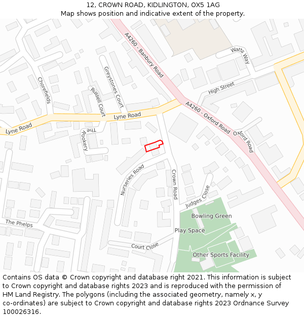 12, CROWN ROAD, KIDLINGTON, OX5 1AG: Location map and indicative extent of plot