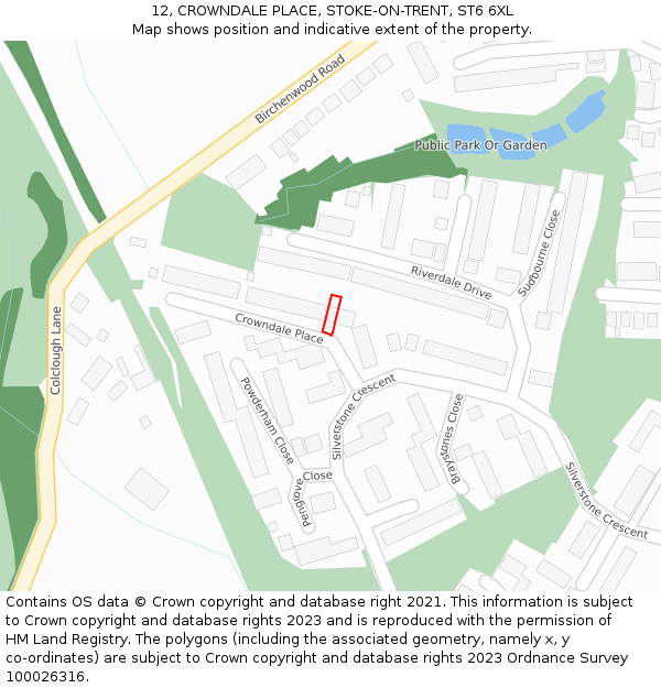 12, CROWNDALE PLACE, STOKE-ON-TRENT, ST6 6XL: Location map and indicative extent of plot