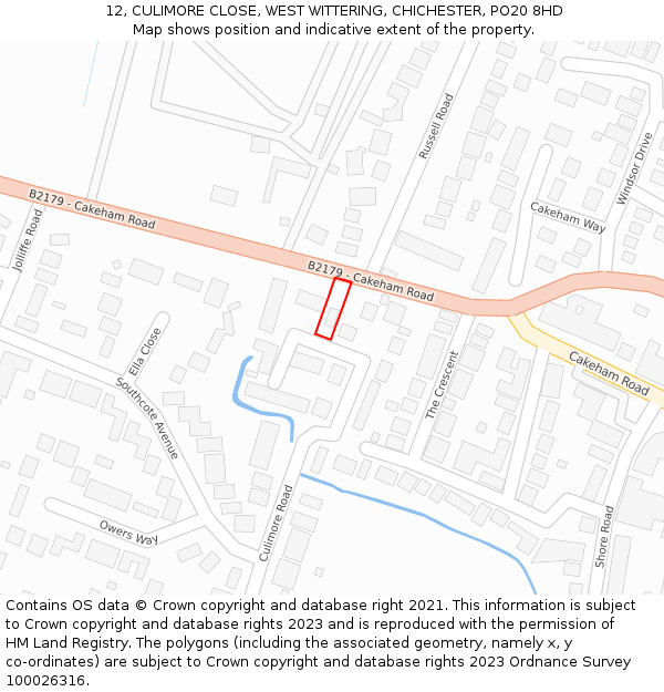 12, CULIMORE CLOSE, WEST WITTERING, CHICHESTER, PO20 8HD: Location map and indicative extent of plot