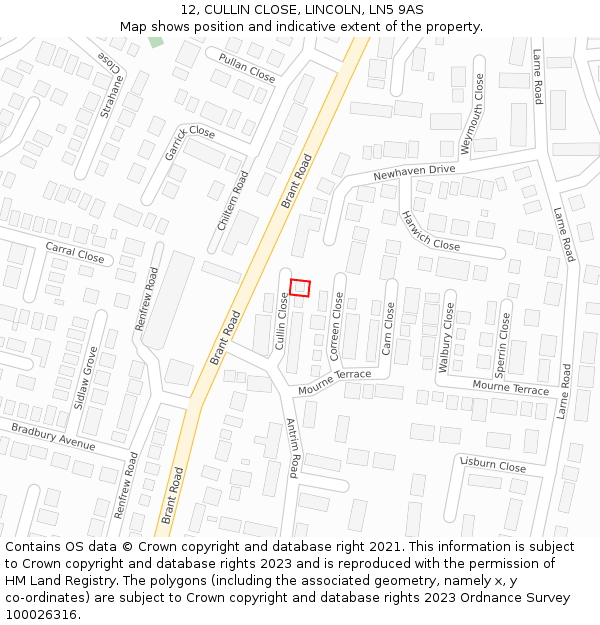 12, CULLIN CLOSE, LINCOLN, LN5 9AS: Location map and indicative extent of plot