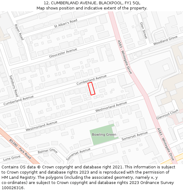 12, CUMBERLAND AVENUE, BLACKPOOL, FY1 5QL: Location map and indicative extent of plot