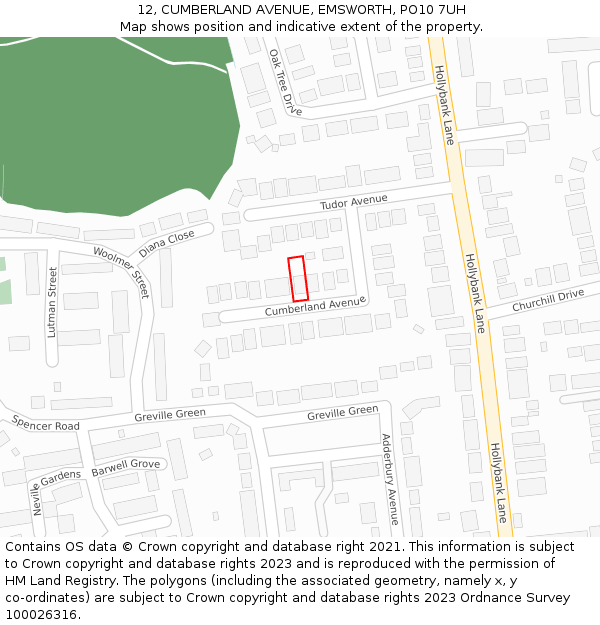12, CUMBERLAND AVENUE, EMSWORTH, PO10 7UH: Location map and indicative extent of plot