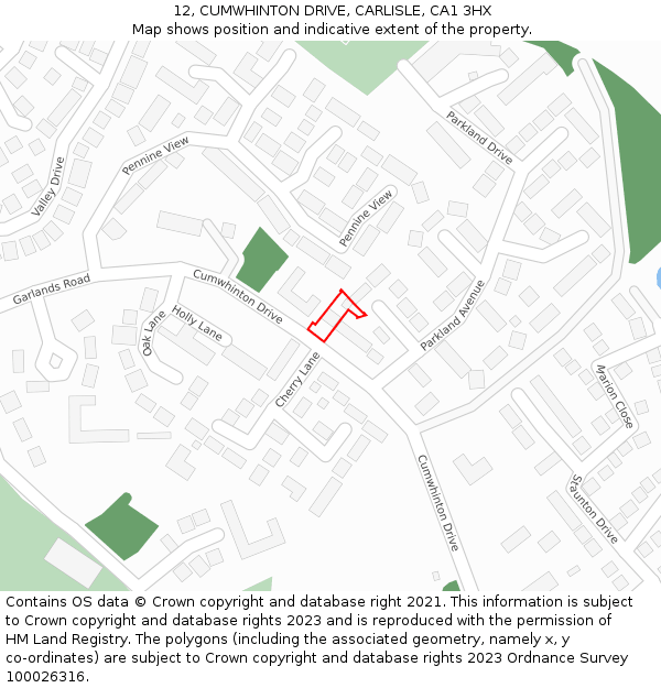 12, CUMWHINTON DRIVE, CARLISLE, CA1 3HX: Location map and indicative extent of plot