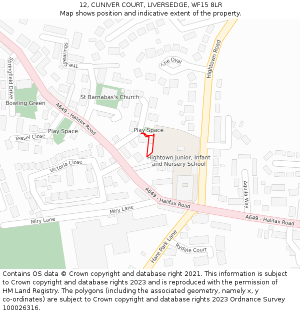 12, CUNIVER COURT, LIVERSEDGE, WF15 8LR: Location map and indicative extent of plot