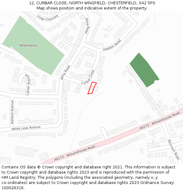 12, CURBAR CLOSE, NORTH WINGFIELD, CHESTERFIELD, S42 5PS: Location map and indicative extent of plot