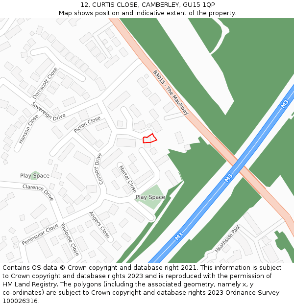 12, CURTIS CLOSE, CAMBERLEY, GU15 1QP: Location map and indicative extent of plot