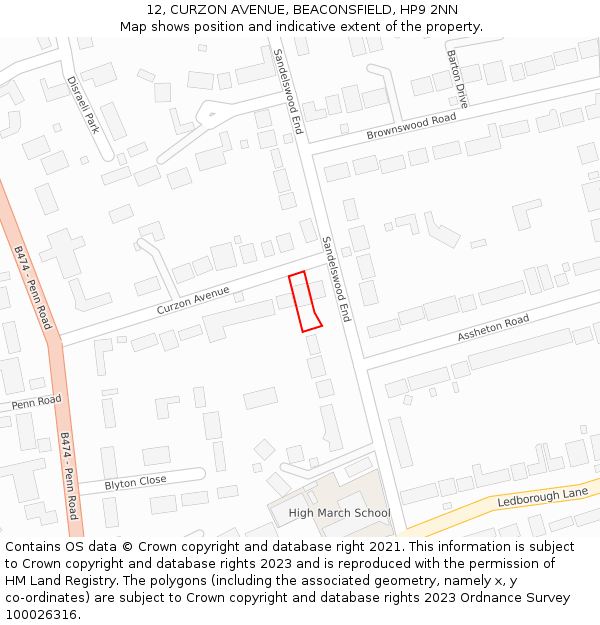 12, CURZON AVENUE, BEACONSFIELD, HP9 2NN: Location map and indicative extent of plot