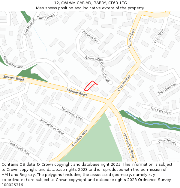 12, CWLWM CARIAD, BARRY, CF63 1EG: Location map and indicative extent of plot