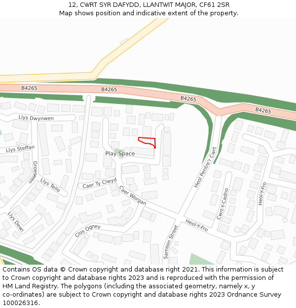 12, CWRT SYR DAFYDD, LLANTWIT MAJOR, CF61 2SR: Location map and indicative extent of plot