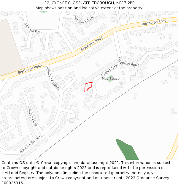 12, CYGNET CLOSE, ATTLEBOROUGH, NR17 2RP: Location map and indicative extent of plot