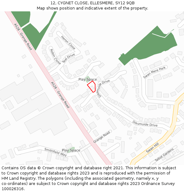 12, CYGNET CLOSE, ELLESMERE, SY12 9QB: Location map and indicative extent of plot