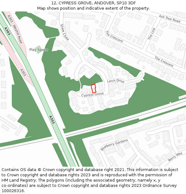 12, CYPRESS GROVE, ANDOVER, SP10 3DF: Location map and indicative extent of plot