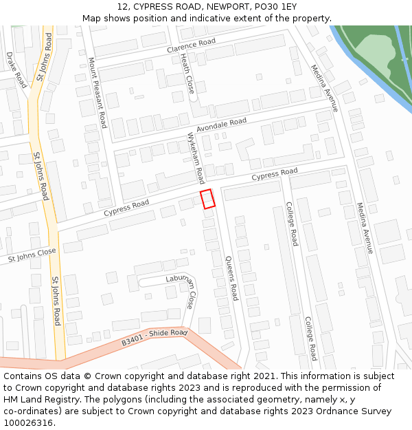 12, CYPRESS ROAD, NEWPORT, PO30 1EY: Location map and indicative extent of plot