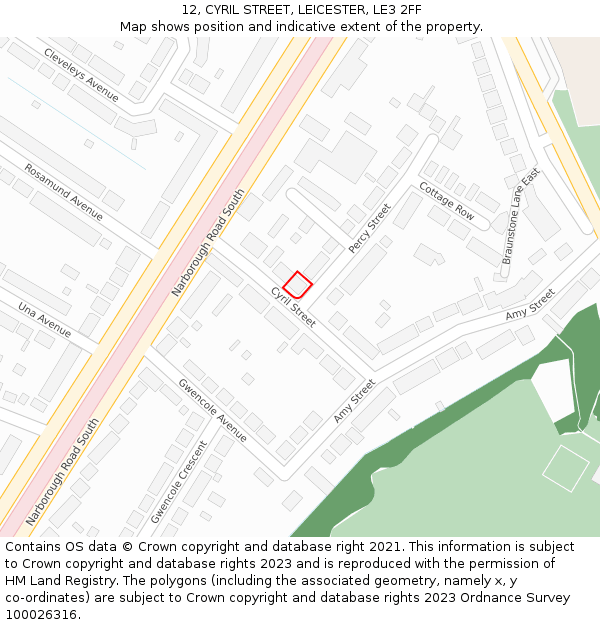 12, CYRIL STREET, LEICESTER, LE3 2FF: Location map and indicative extent of plot