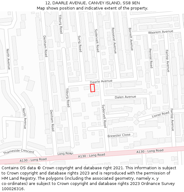 12, DAARLE AVENUE, CANVEY ISLAND, SS8 9EN: Location map and indicative extent of plot