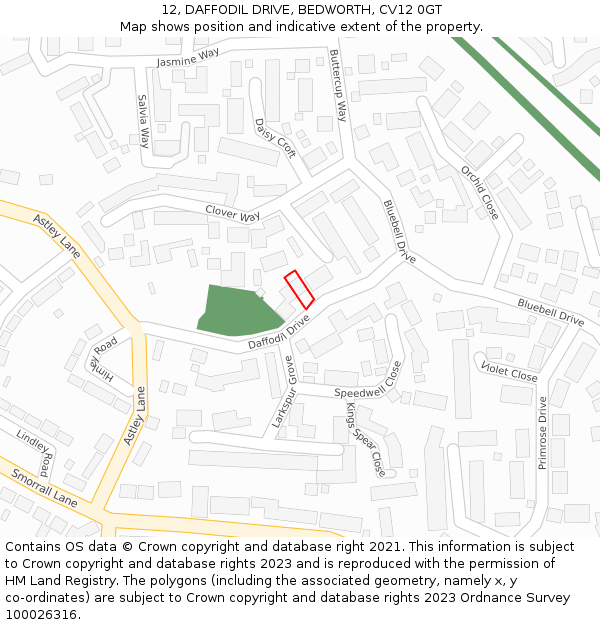 12, DAFFODIL DRIVE, BEDWORTH, CV12 0GT: Location map and indicative extent of plot