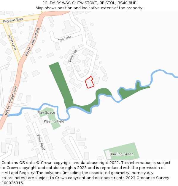12, DAIRY WAY, CHEW STOKE, BRISTOL, BS40 8UP: Location map and indicative extent of plot