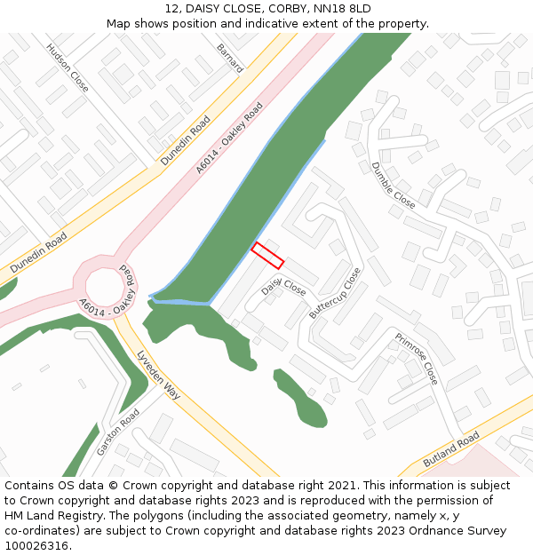 12, DAISY CLOSE, CORBY, NN18 8LD: Location map and indicative extent of plot