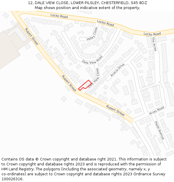 12, DALE VIEW CLOSE, LOWER PILSLEY, CHESTERFIELD, S45 8DZ: Location map and indicative extent of plot