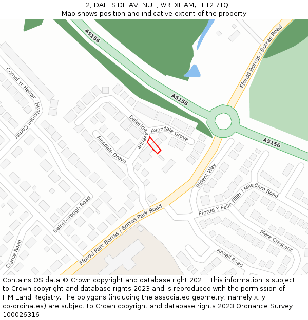 12, DALESIDE AVENUE, WREXHAM, LL12 7TQ: Location map and indicative extent of plot