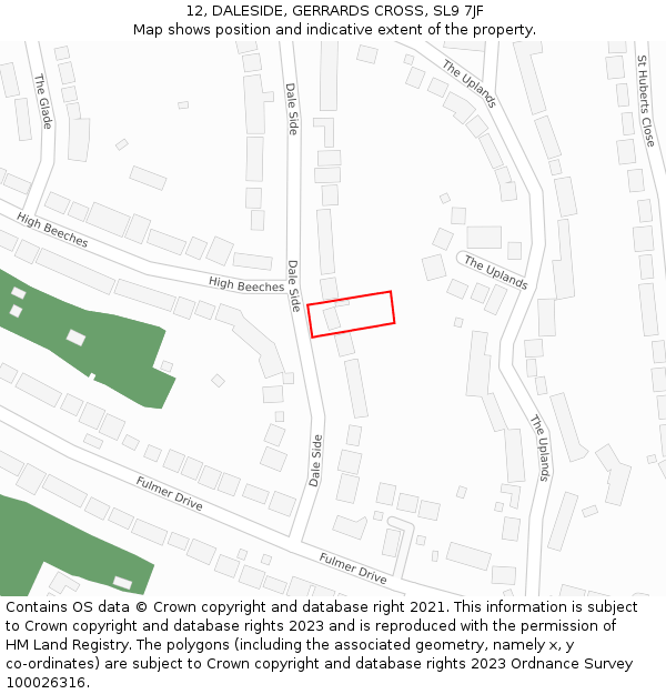 12, DALESIDE, GERRARDS CROSS, SL9 7JF: Location map and indicative extent of plot