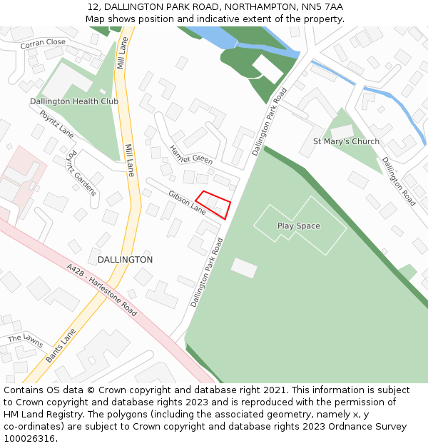 12, DALLINGTON PARK ROAD, NORTHAMPTON, NN5 7AA: Location map and indicative extent of plot