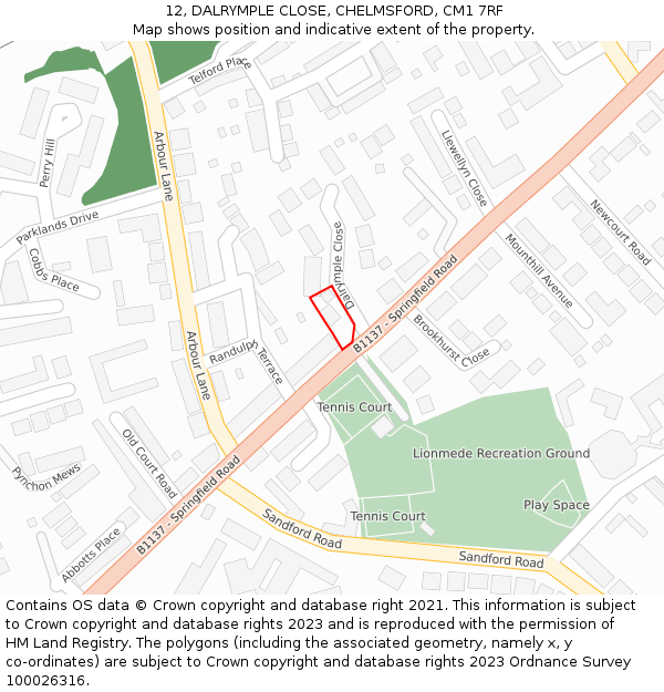 12, DALRYMPLE CLOSE, CHELMSFORD, CM1 7RF: Location map and indicative extent of plot