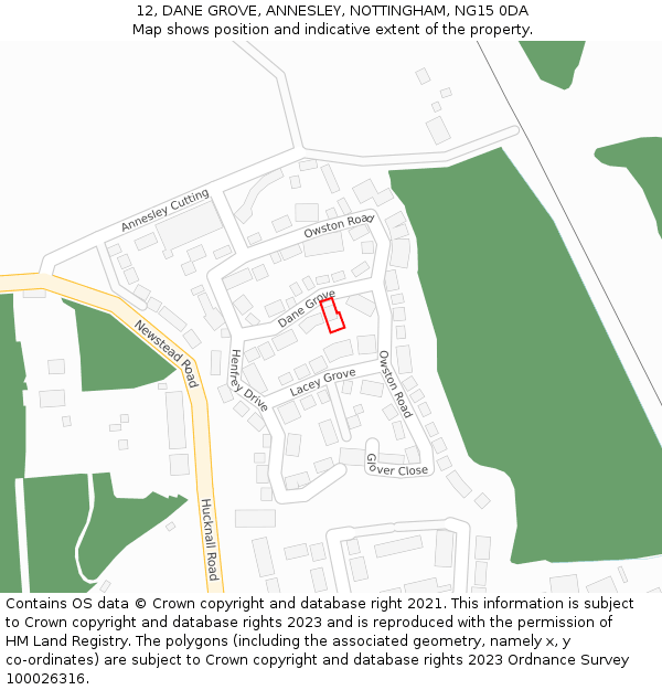 12, DANE GROVE, ANNESLEY, NOTTINGHAM, NG15 0DA: Location map and indicative extent of plot