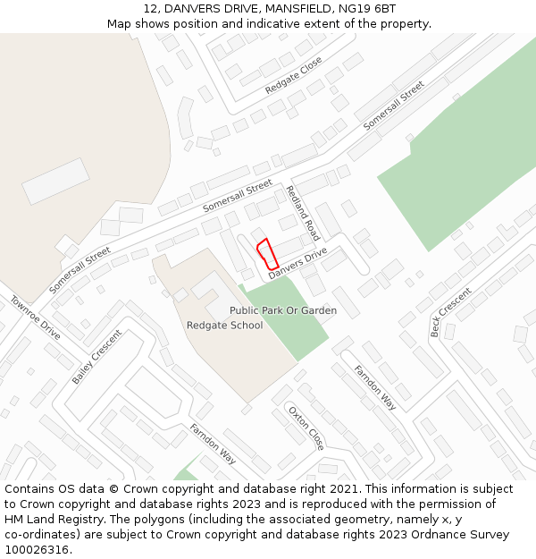 12, DANVERS DRIVE, MANSFIELD, NG19 6BT: Location map and indicative extent of plot