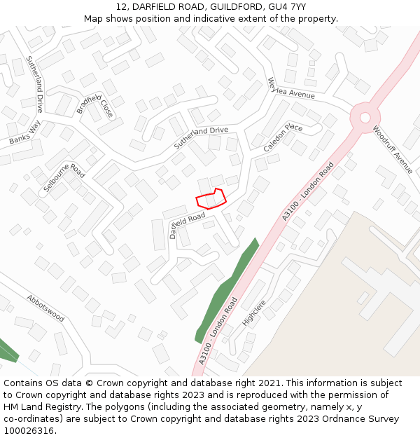 12, DARFIELD ROAD, GUILDFORD, GU4 7YY: Location map and indicative extent of plot