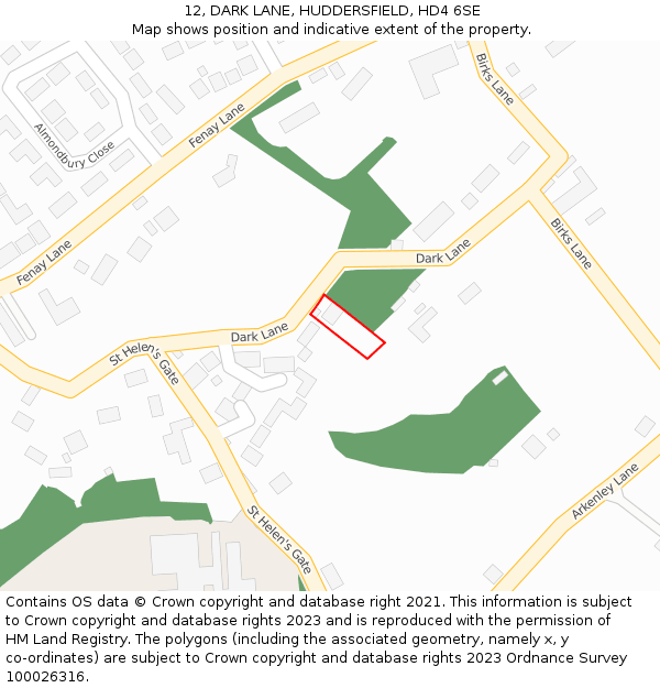 12, DARK LANE, HUDDERSFIELD, HD4 6SE: Location map and indicative extent of plot