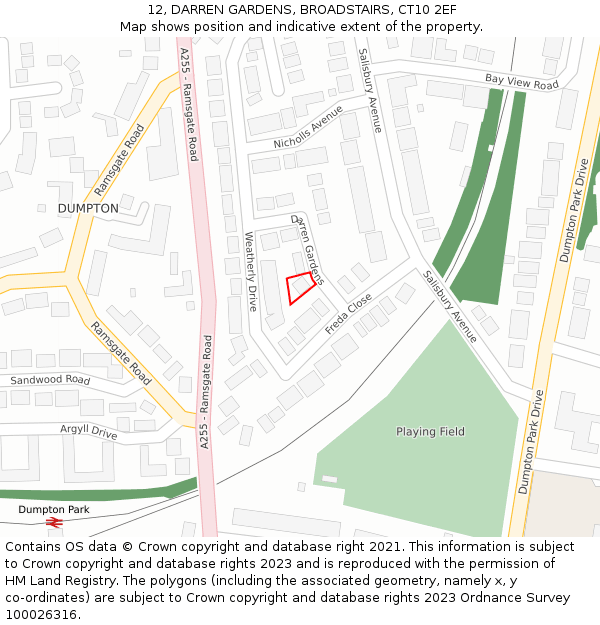 12, DARREN GARDENS, BROADSTAIRS, CT10 2EF: Location map and indicative extent of plot