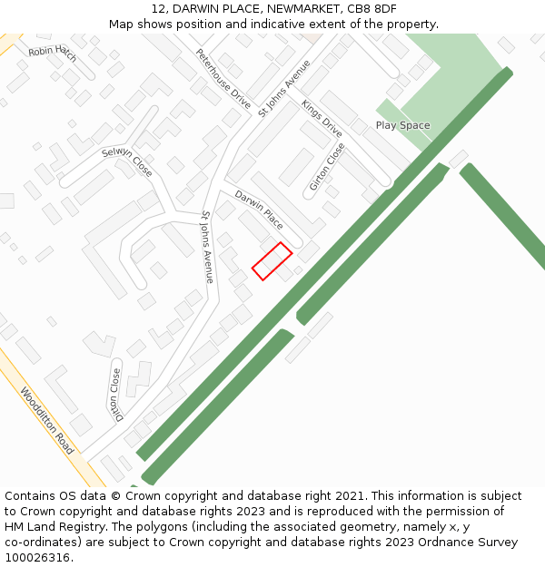 12, DARWIN PLACE, NEWMARKET, CB8 8DF: Location map and indicative extent of plot