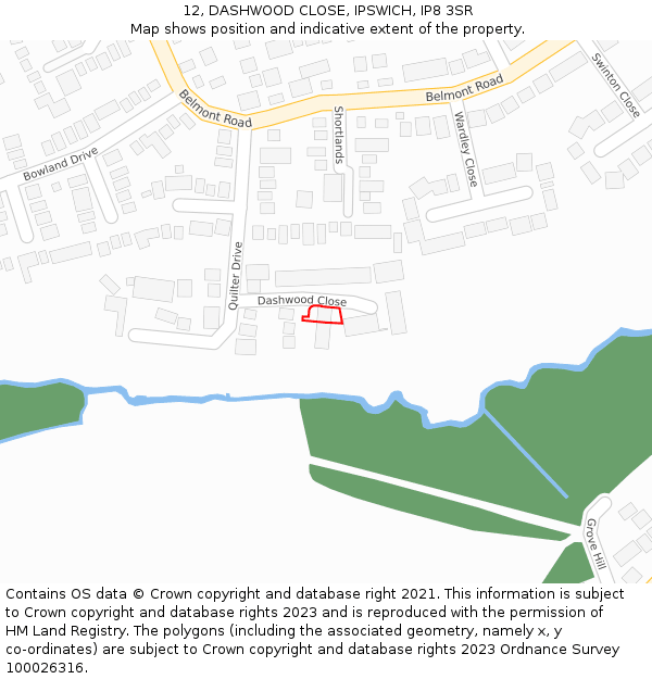 12, DASHWOOD CLOSE, IPSWICH, IP8 3SR: Location map and indicative extent of plot