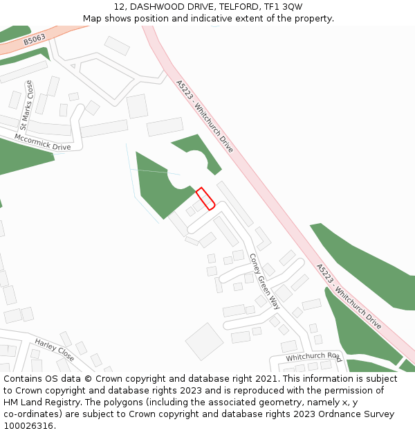 12, DASHWOOD DRIVE, TELFORD, TF1 3QW: Location map and indicative extent of plot