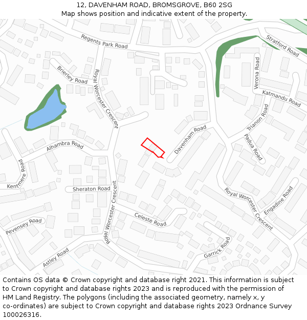 12, DAVENHAM ROAD, BROMSGROVE, B60 2SG: Location map and indicative extent of plot
