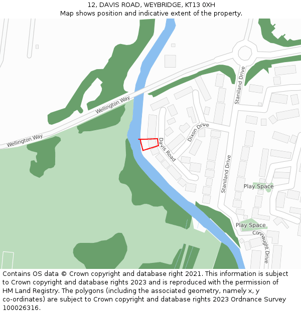 12, DAVIS ROAD, WEYBRIDGE, KT13 0XH: Location map and indicative extent of plot