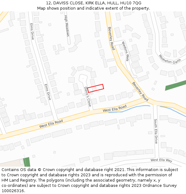 12, DAVISS CLOSE, KIRK ELLA, HULL, HU10 7QG: Location map and indicative extent of plot