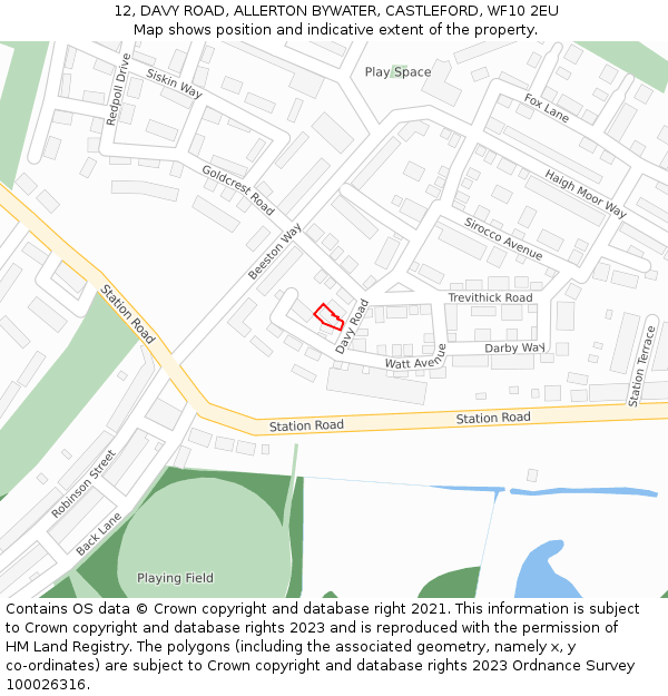 12, DAVY ROAD, ALLERTON BYWATER, CASTLEFORD, WF10 2EU: Location map and indicative extent of plot