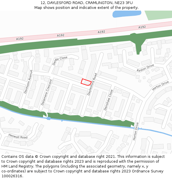 12, DAYLESFORD ROAD, CRAMLINGTON, NE23 3FU: Location map and indicative extent of plot