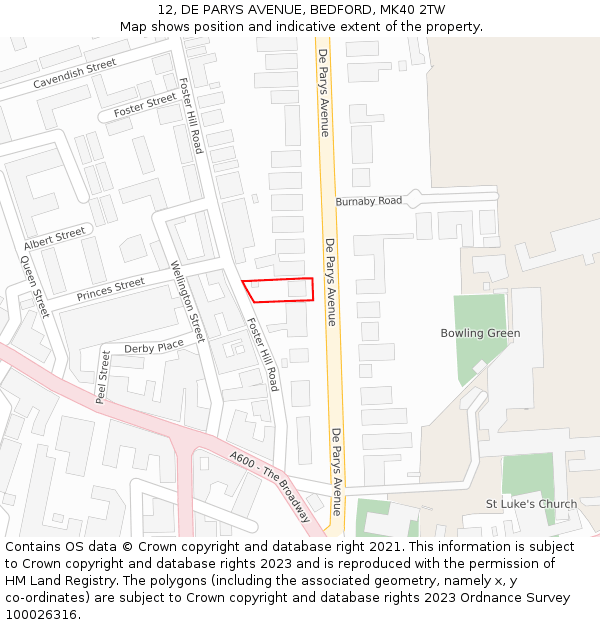 12, DE PARYS AVENUE, BEDFORD, MK40 2TW: Location map and indicative extent of plot