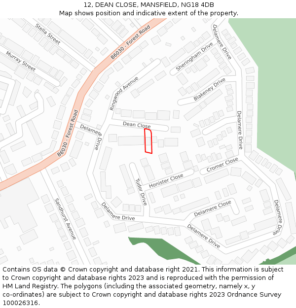 12, DEAN CLOSE, MANSFIELD, NG18 4DB: Location map and indicative extent of plot