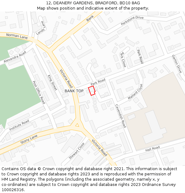 12, DEANERY GARDENS, BRADFORD, BD10 8AG: Location map and indicative extent of plot