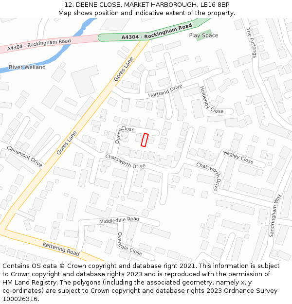12, DEENE CLOSE, MARKET HARBOROUGH, LE16 8BP: Location map and indicative extent of plot