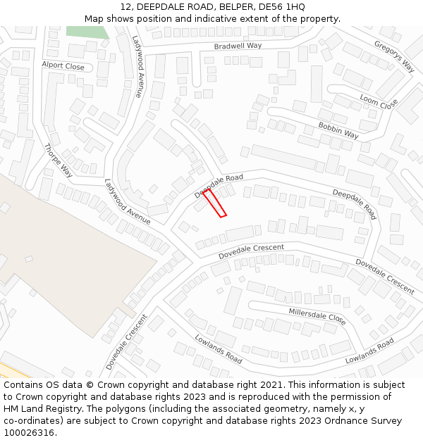 12, DEEPDALE ROAD, BELPER, DE56 1HQ: Location map and indicative extent of plot