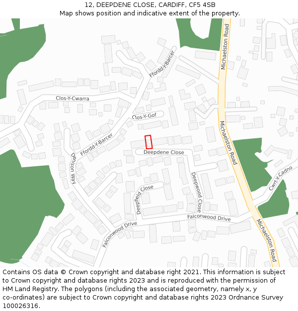 12, DEEPDENE CLOSE, CARDIFF, CF5 4SB: Location map and indicative extent of plot